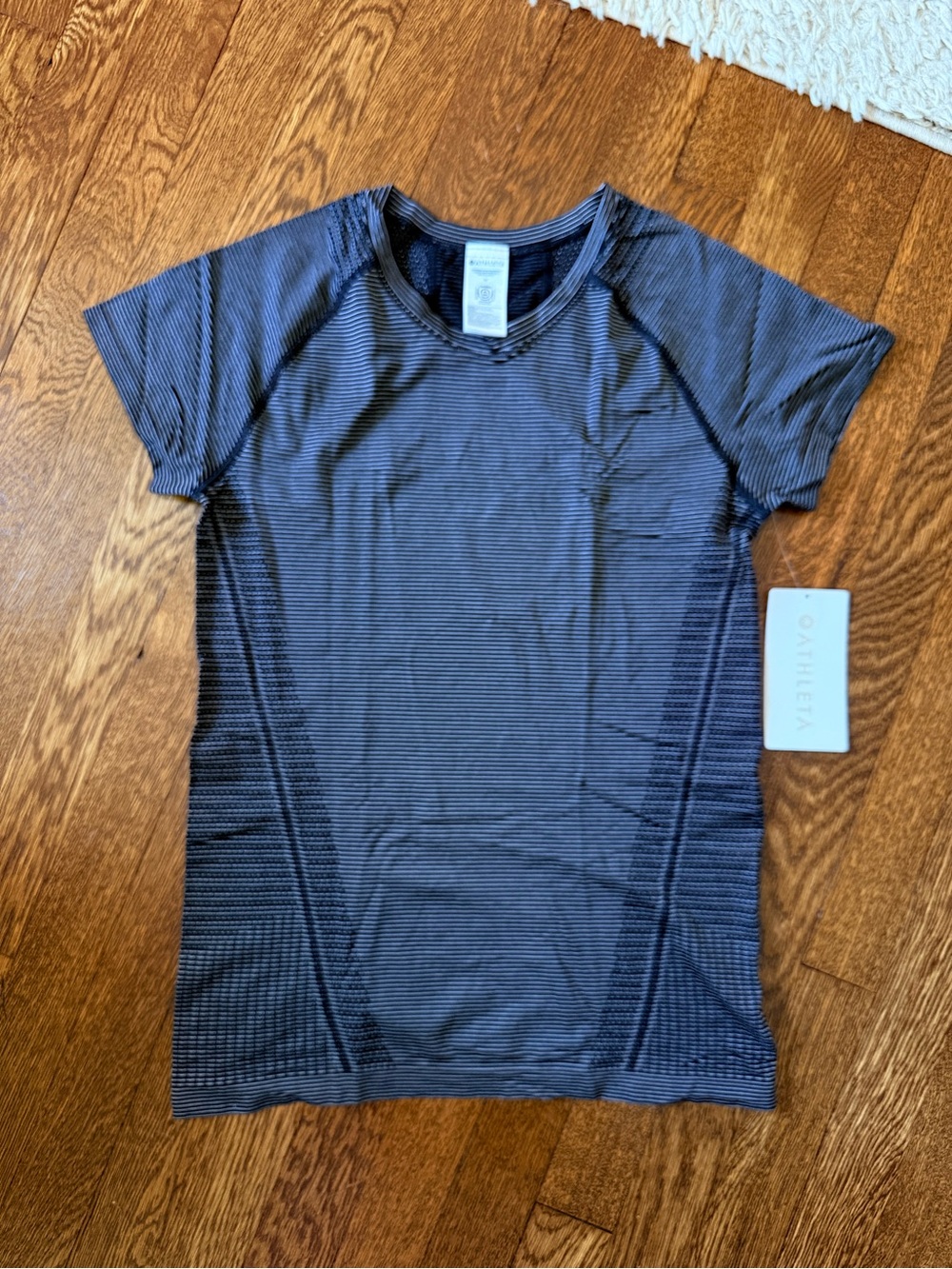 Athleta Black Striped Short Sleeve Active Tee